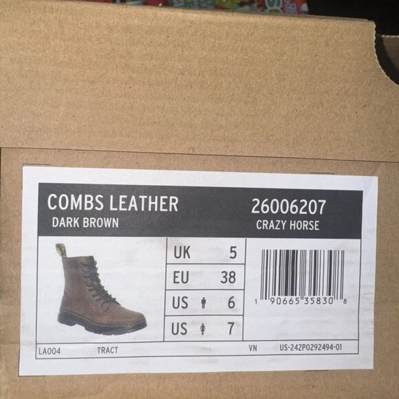 Dr. Marten's Combs Crazy Horse Leather Dark Brown Women’s 7 Men’s 6 Unisex - Picture 8 of 8